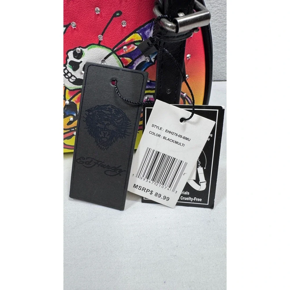 Ed Hardy Tattoo Graphic Bowler Bag Black Multi Skull Rose EHH278-09-BMU NWT